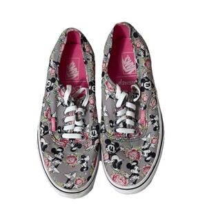 Vans Women's Gray Floral Mickey Mouse Sneakers with Pink Interior
